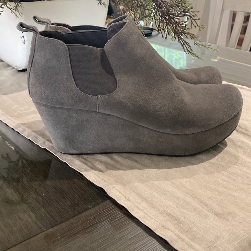 Chocolate BLU slip on wedge boots- size 10